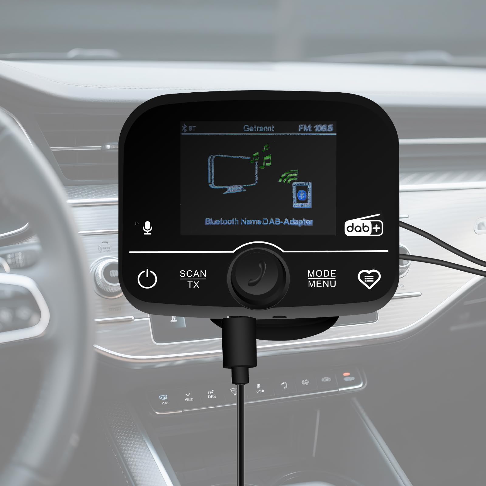 Adaptador Dab para Radio De Coche para Pantallas LCD De 2,4 Pulgadas, con Emisores FM Integrados, Bluetooth, Radiodifusión Digital Dab, Interfaz De Entrada/Salida Aux Y Reproductores De Tarjetas TF