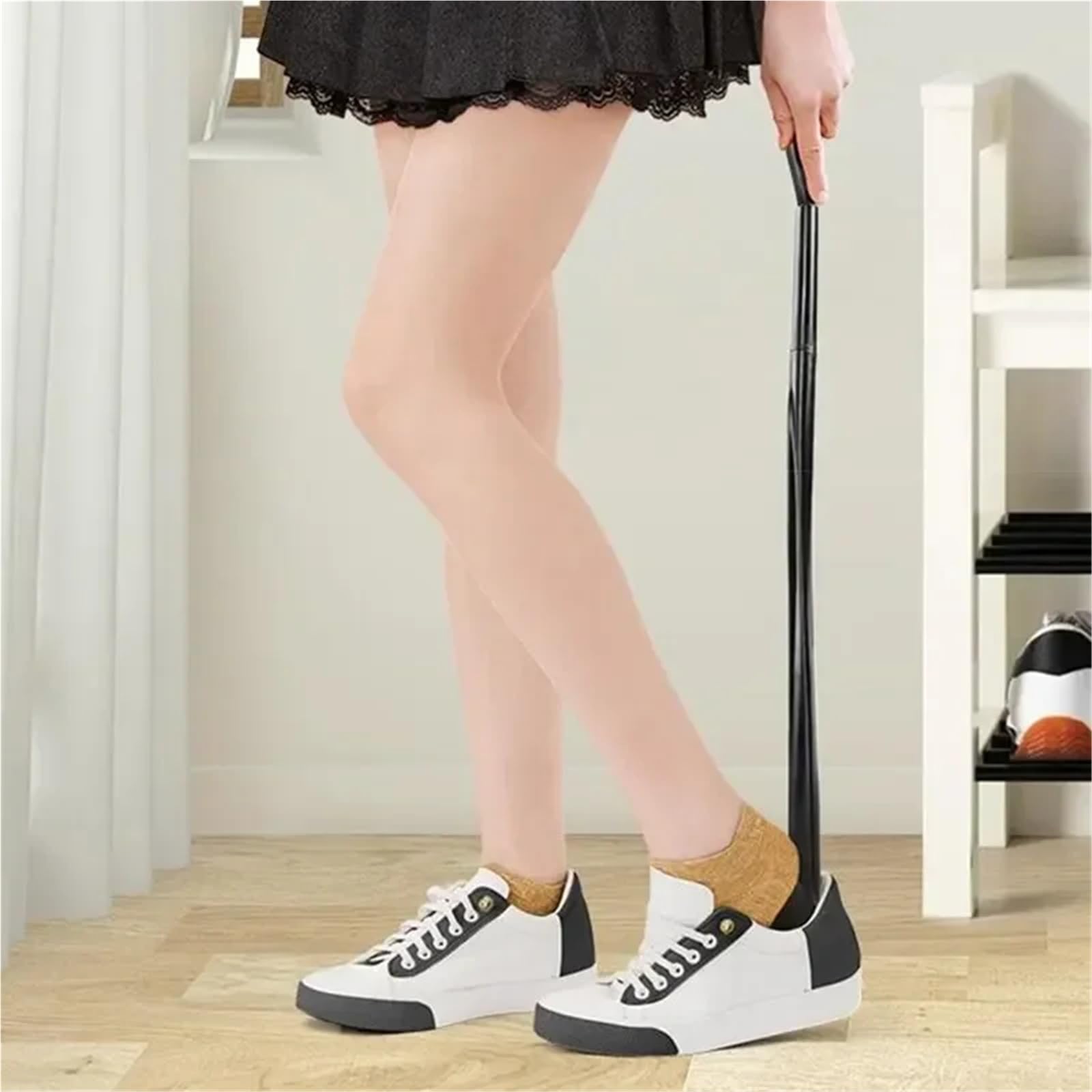 Cuernos de zapato extralargos, cuerno de plástico negro, forma de cuchara, elevador de calzador, accesorios flexibles for zapatos