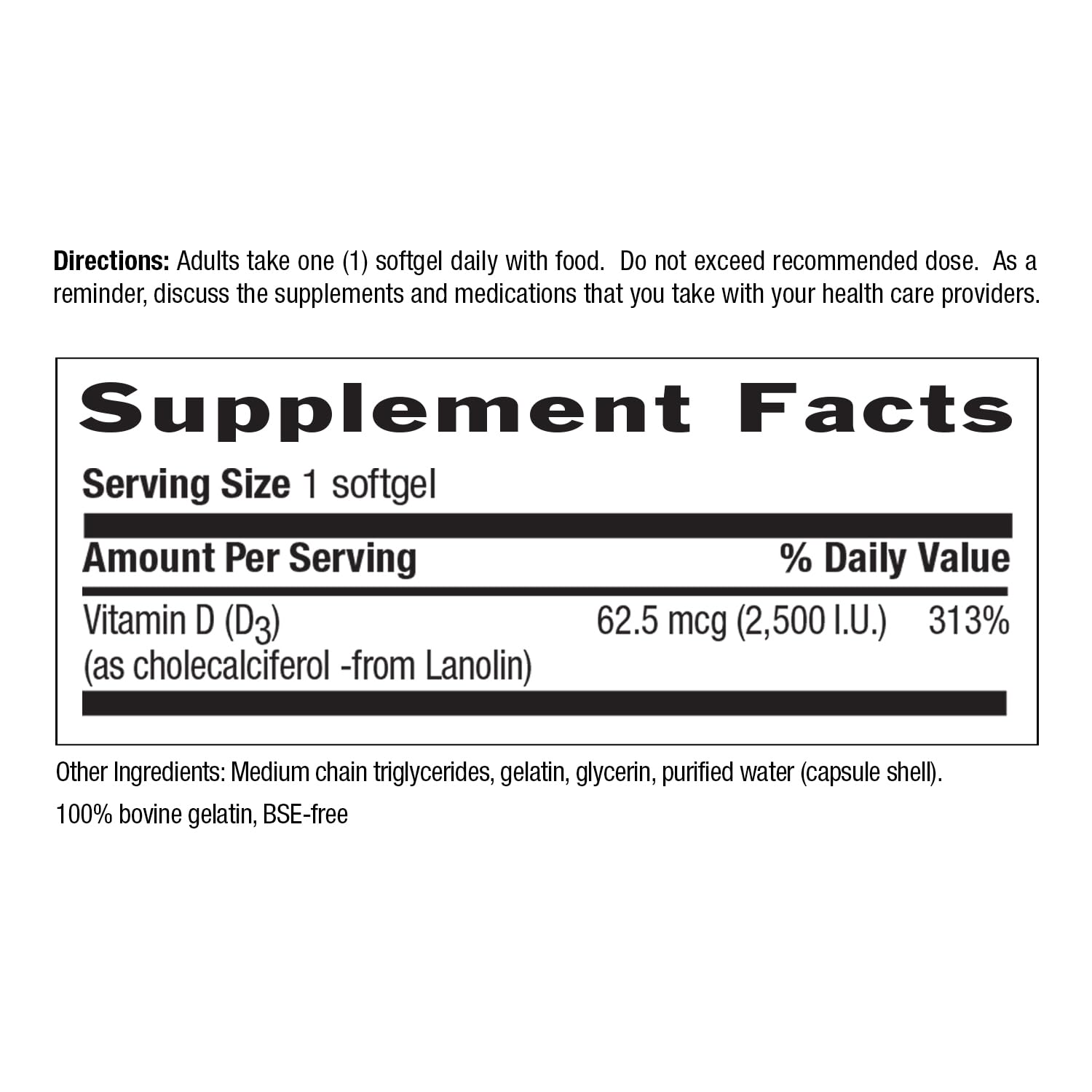 Country Life Vitamin D3 2500 IU – Non-Fish Derived, High Potency Vitamin D3 for Bone Strength, Immune Support & Calcium Absorption – Certified Gluten-Free, 200 Softgels