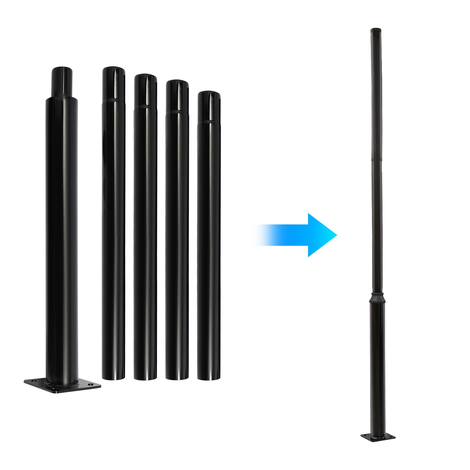 Mástil para farolas, capacidad de carga de 100 kg, lámpara de mástil negro, mástil para diferentes farolas, lámparas solares, lámparas de jardín, cámaras de vigilancia (5 m)