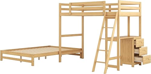 Miniatura 80 de Versatility - Litera individual sobre individual con escritorio y armario integrados, cama alta de madera maciza y plataforma independiente con