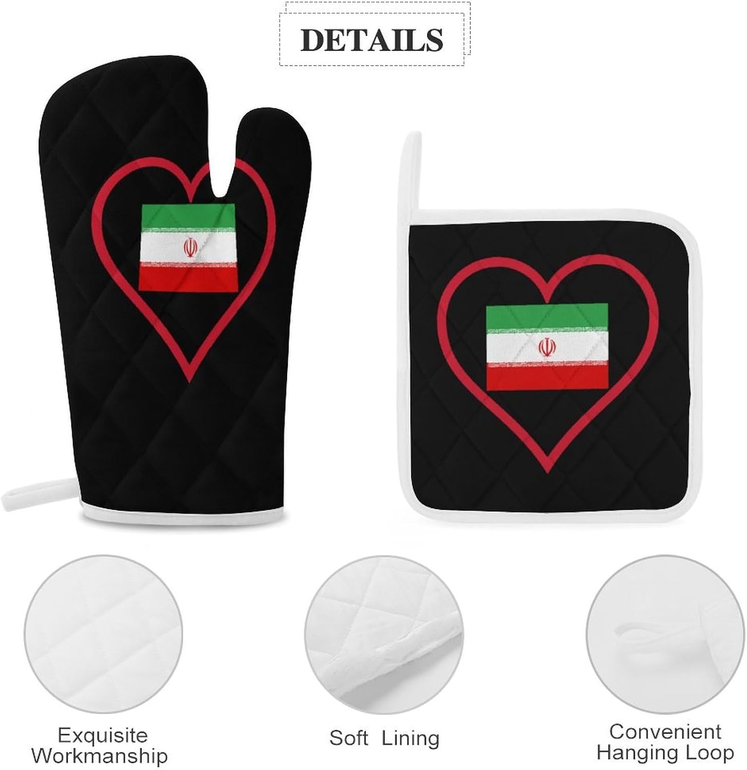 I Love Iran Red Heart Oven Mitts and Pot Holders 4Pcs Set Heat Resistant Cooking Mitts Hot Pads
