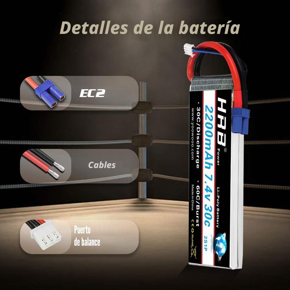 HRB 7.4V 2200mAh 30C EC2 Lipo Batería para Juguetes de Avión Helicóptero RC Car Model Heli Plano Carro del Barco FPV Coches (7.4v 2200mah EC2)