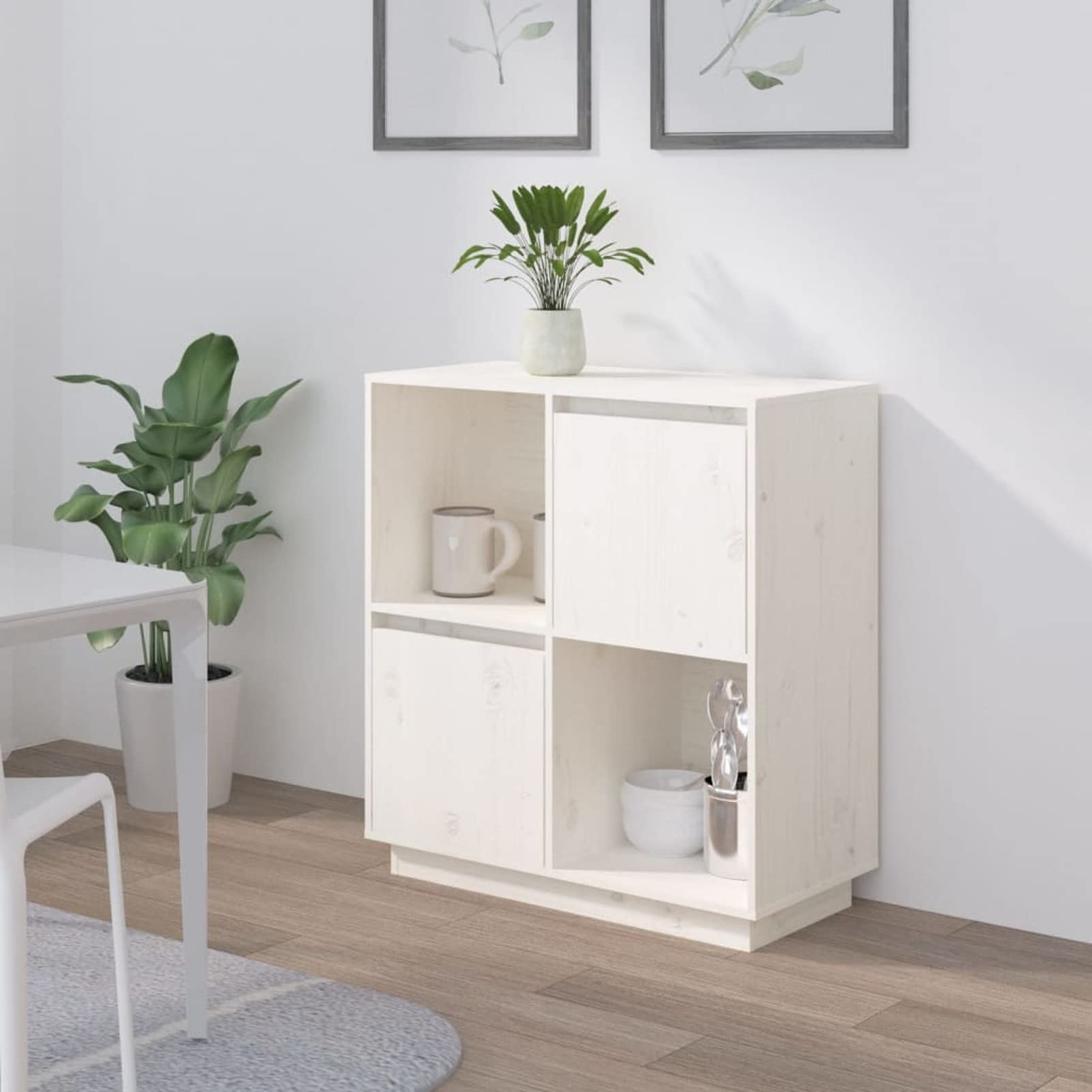 Homgoday Biały kredens 74 x 35 x 80 cm z litego drewna sosnowego, meble nocne do sypialni, szafka nocna do sypialni, szafka nocna do sypialni, szafka podłogowa