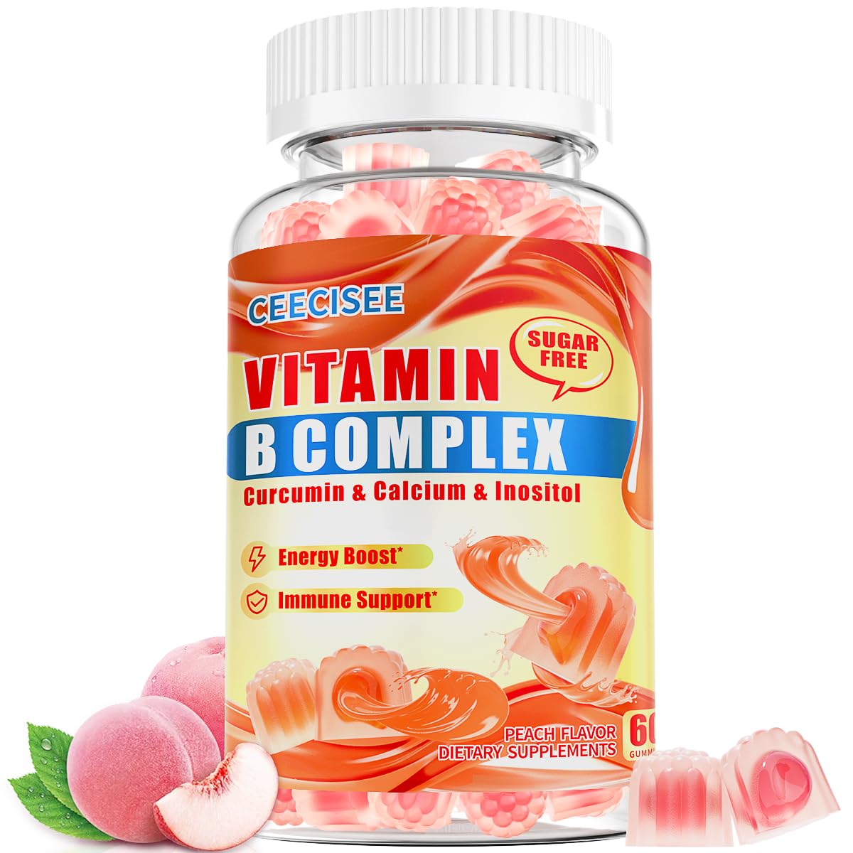 Ceecisee Natural Methylated Vitamins B Gummies: Chewable Supplement Complex with B1 B2 B3 B5 B6 B7 B9 B12 Zinc Magnesium Ashwagandha for Daily Energy