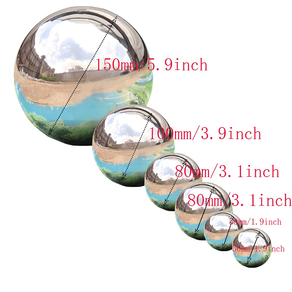 Bola de Acero Inoxidable, 6 Piezas de 50 a 150 mm, Globo Brillante Pulido, Reflectante, Esferas de Jardín Lisas, sin Costuras, para el Hogar, Jardín, Decoración de Carretera al Aire Libre (6 Piezas)