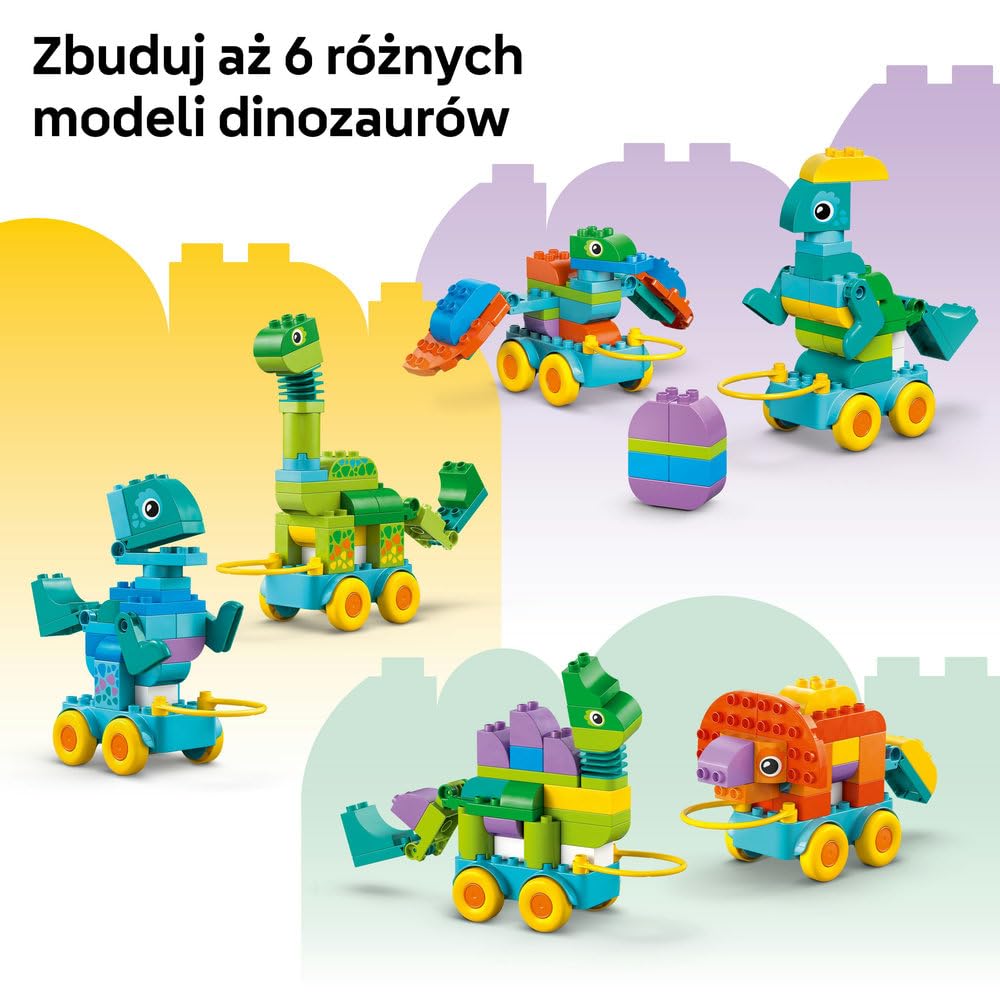 LEGO DUPLO 3 w 1 Dinozaury na kółkach 10451 | dinozaury na kółkach, klocki dla 3-latka, prezent dla chłopca i dziewczynki 3+, budowanie 3 w 1, 108 elementów