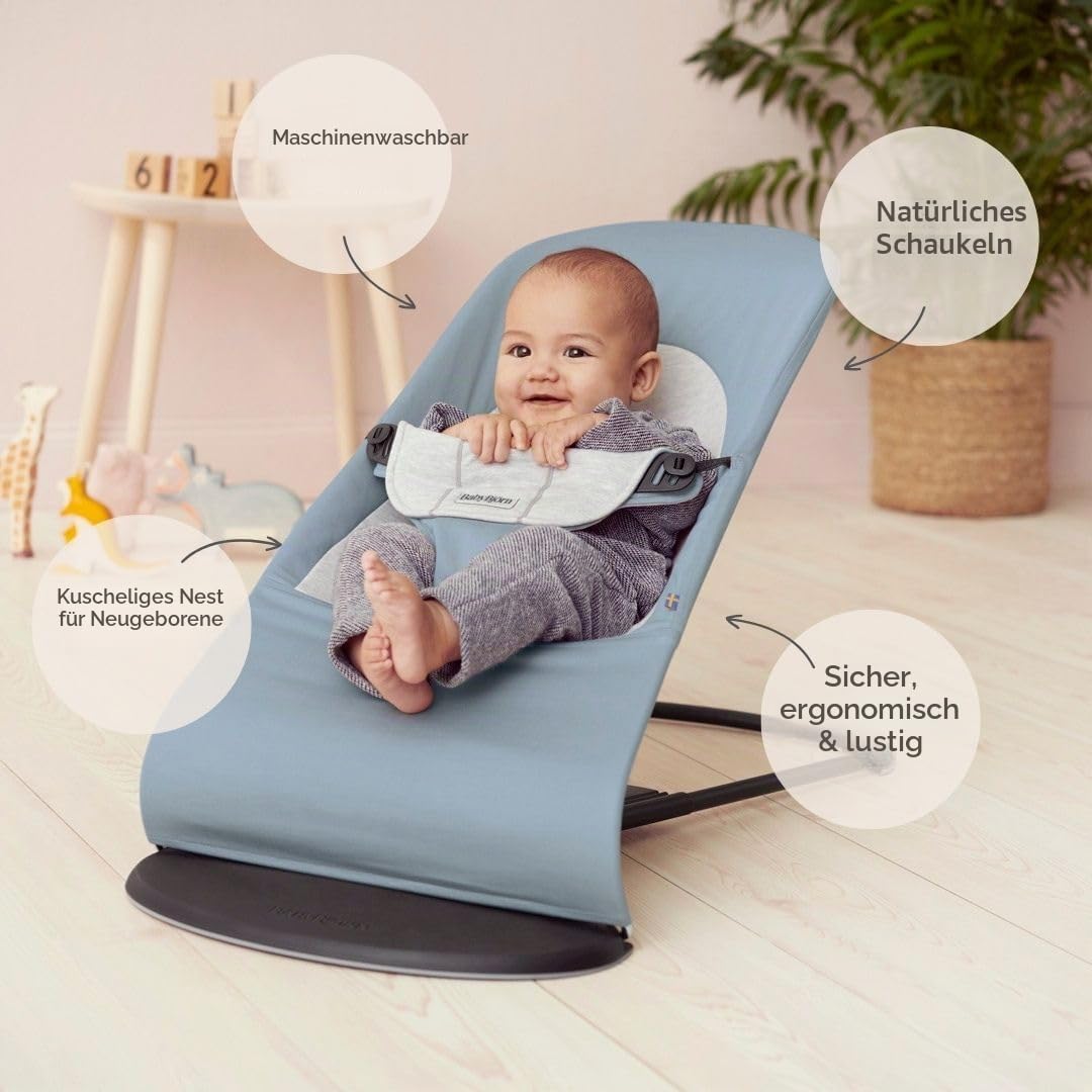 BabyBjörn Babywippe Balance Soft, Gewebt/Jersey, Blau/Grau