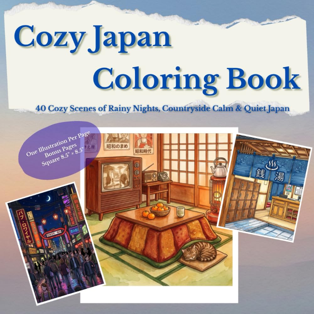 Cozy Japan Coloring Book: 40 Cozy Scenes of Rainy Nights, Countryside Calm & Quiet Japan
