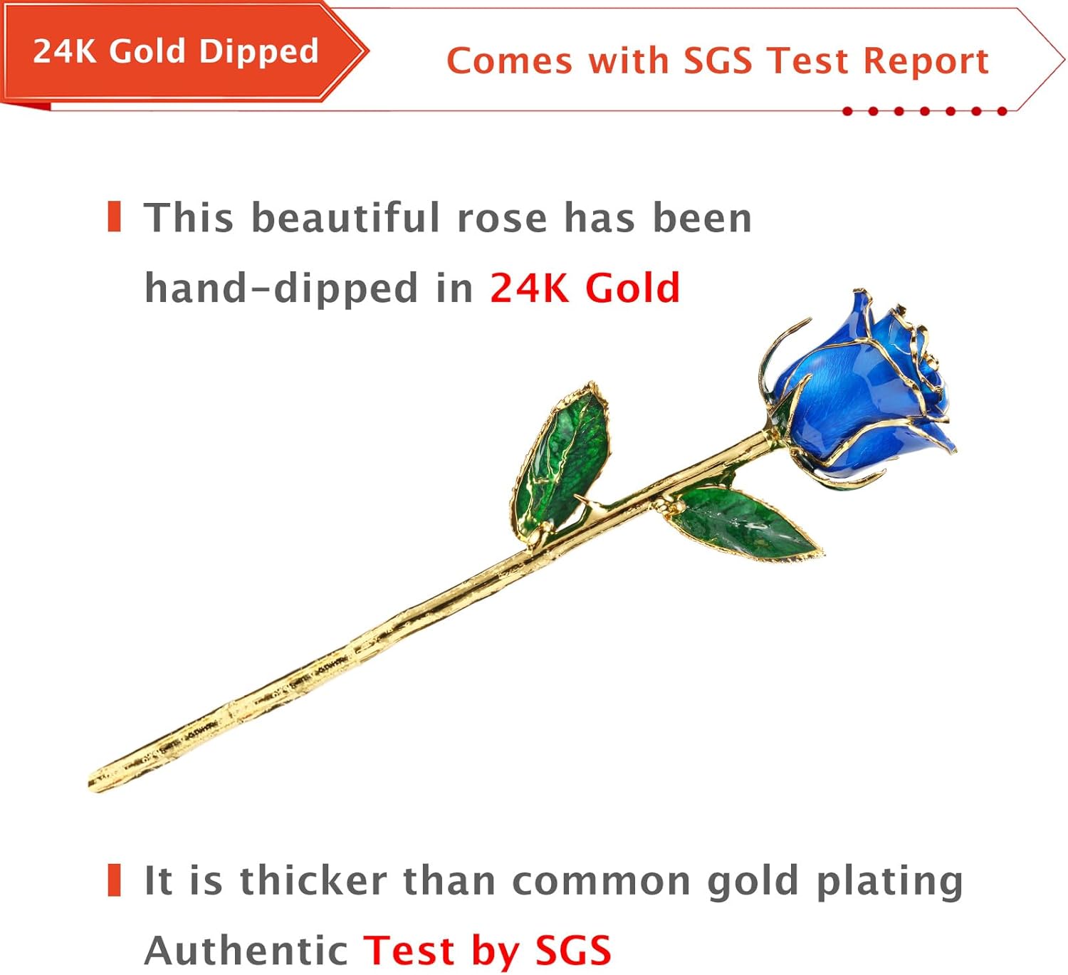 AliveRose Dipped 24k Gold Rose, 24K Gold Rose Made from Real Rose - Unique Design 24K Dipped Rose for Anniversary Valentines Mothers Day Birthday Gifts (Blue Original Rose with Crystal Vase) - Image 5