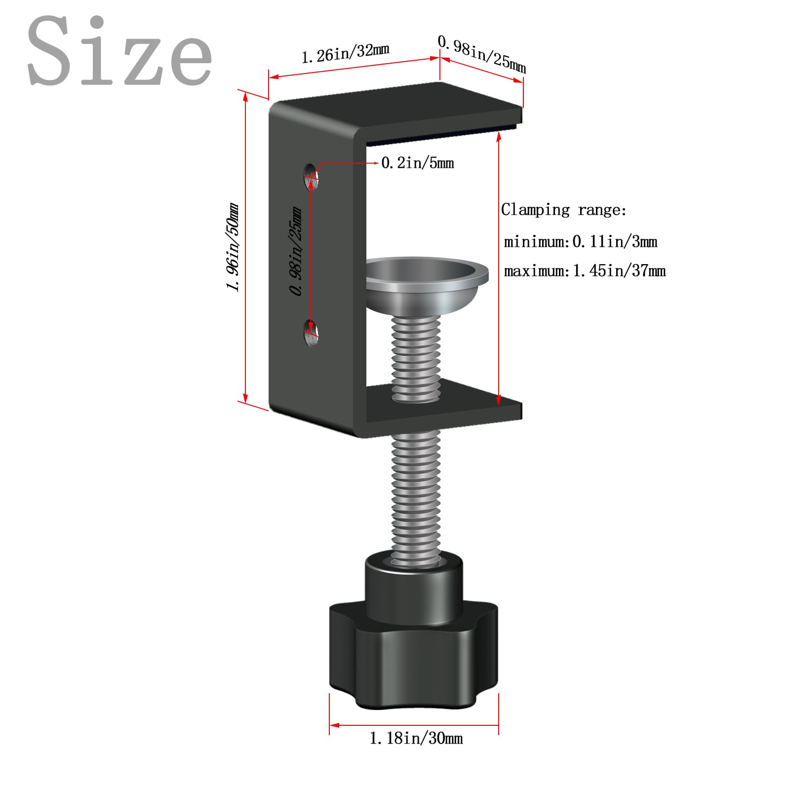 Confezione da 6 mini morsetti a C resistenti da 2,5 cm, in metallo nero, con capacità di serraggio da 0 a 3,5 cm, perfetti per banchi da lavoro, progetti fai da te e artigianato (morsetti