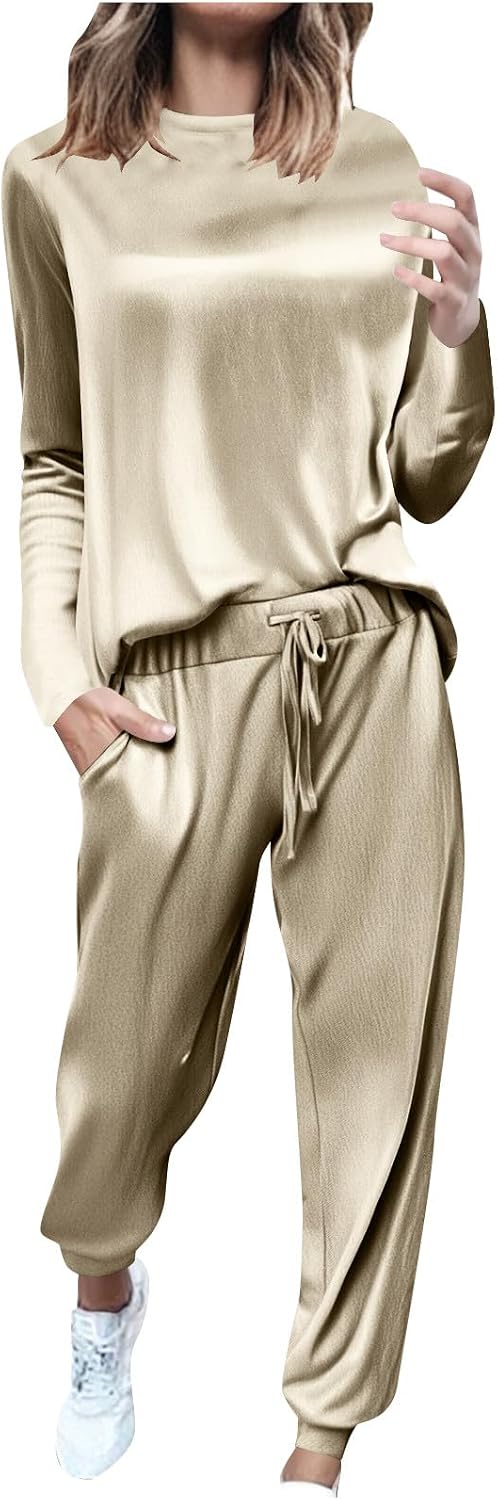 2 Piece Velvet Outfits for Women Fall Pullover Crewneck Sweatshirts and Jogging Pants Lounge Sweatsuit Sets
