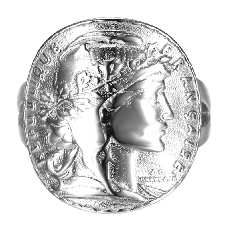 BOBIJOO Jewelry - Bague Femme Chevalière Cintrée Marianne Pièce 20 Francs Louis Napoléon Acier Inoxydable Argent - 48 (4 US)