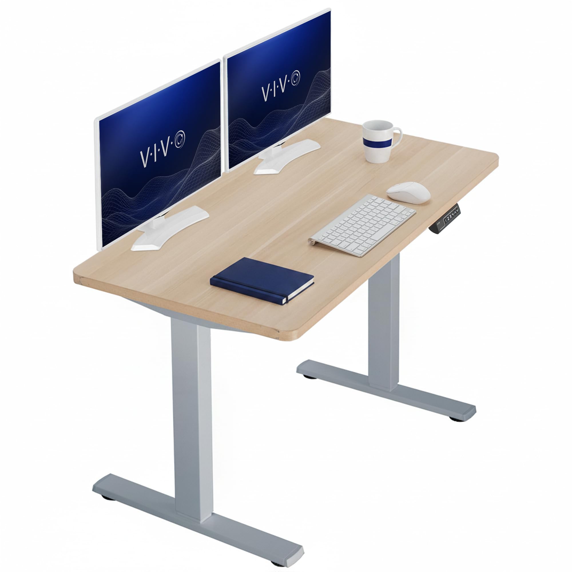 VIVO Electric 43 x 24 in Standing Desk, Memory Height Adjustment, 1B Series, Holds 220 lbs, One-Piece Light Wood Top, Gray Frame, DESK-KIT-1G4C