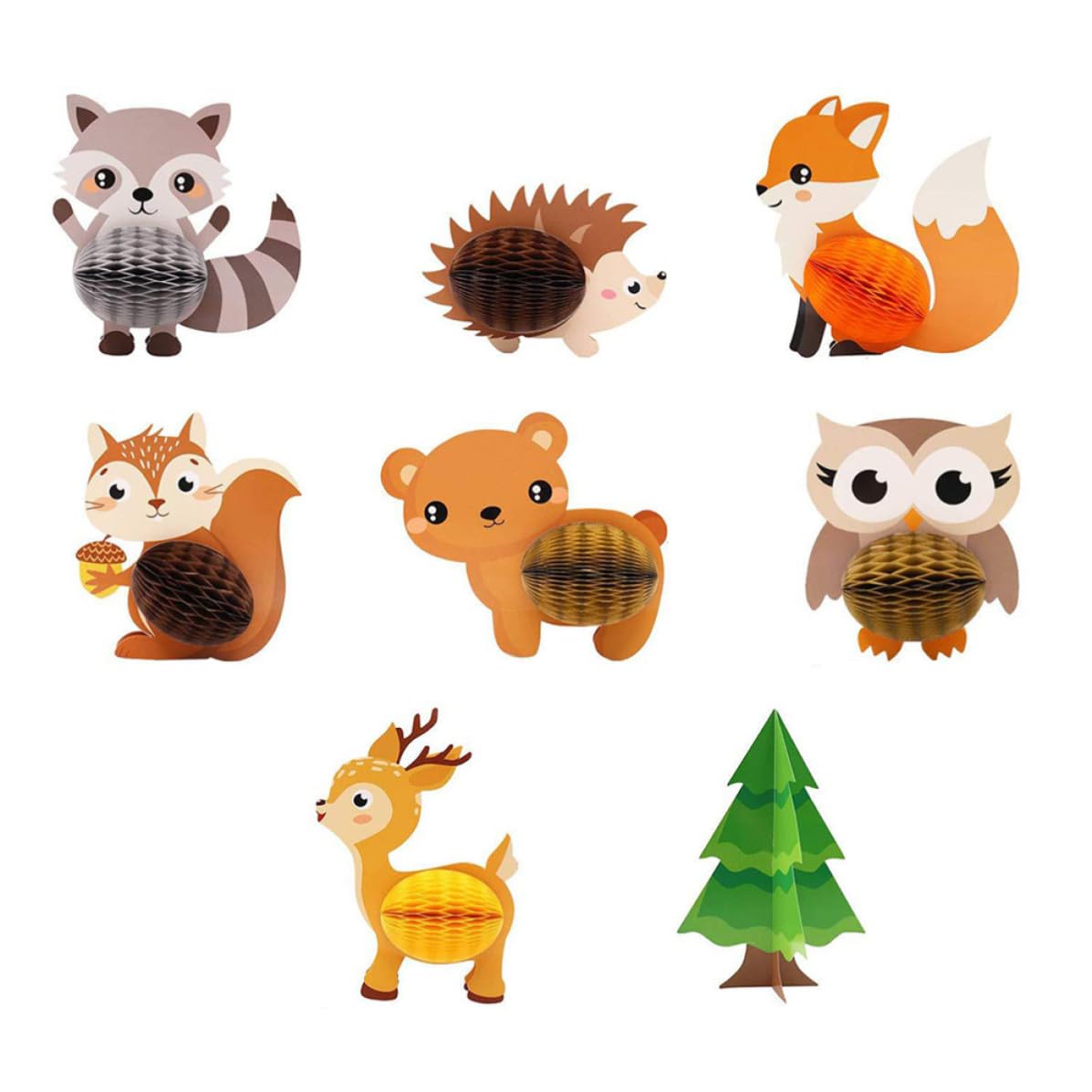 Adornos de cumpleaños de animales: 8 bolas de panal 3D de papel para mesas infantiles