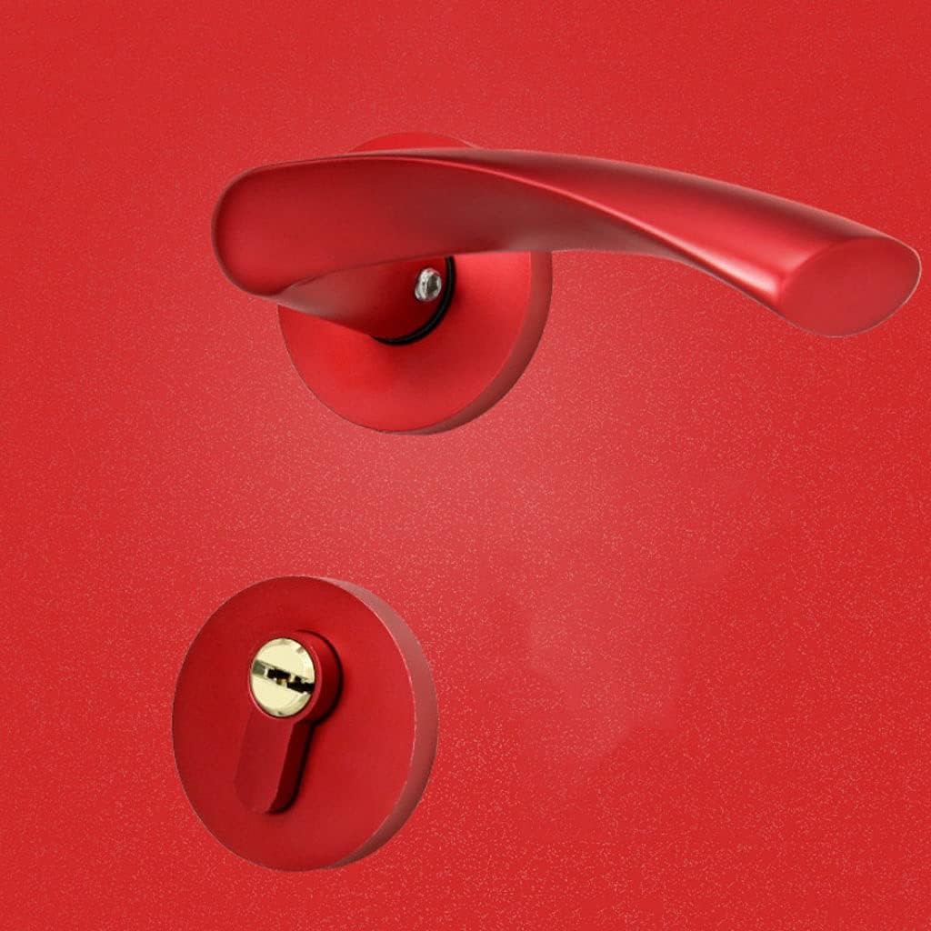 Door Knob Lever Red Mute Door Lock Door Levers Door Handle with Key/Without Key for Bedroom Study Bathroom Door Lock with Handle (Color : A red Without Key)
