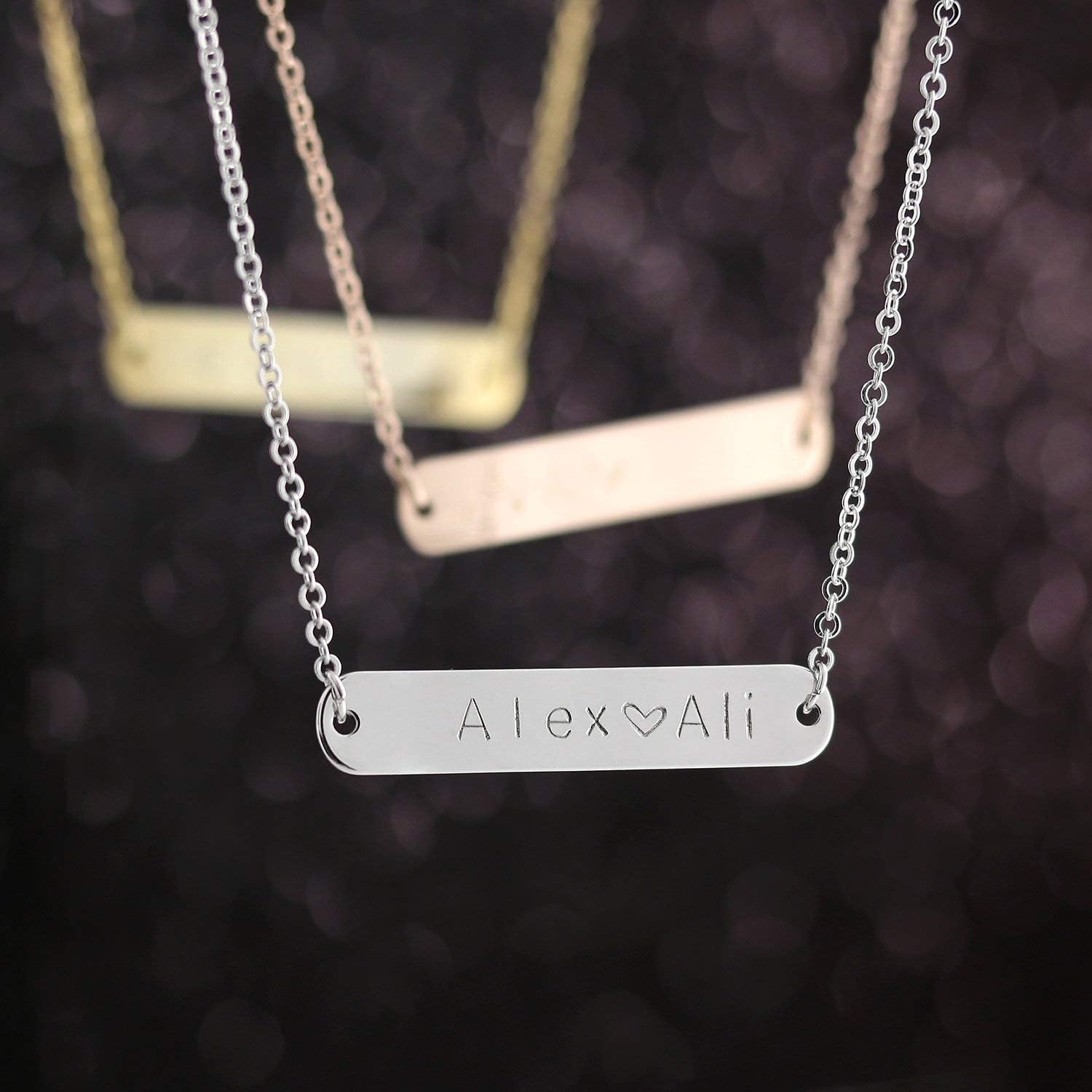 Petite Boutique Name Bar Necklace 16K Gold Silver Rose Gold Plated Personalized Gift Delicate Nameplate Necklace