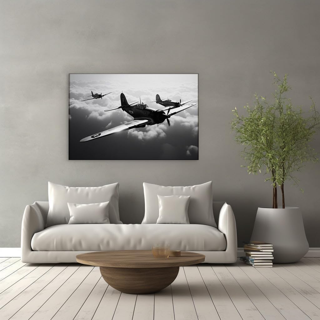 Canvas for Living room. Soaring Sentinels of the Skies � The Tale of World War II Propeller Planes, 27 x 18 inch Canvas Wall Art - Wall Art Digital Painting - Modern Home Decor