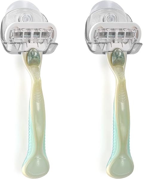 kwmobile 2X Razor Holder with Suction Cup - Self-Adhesive Shaver Wall Mount - Bathroom Organizer for Glass and Tiles - Transparent - 1