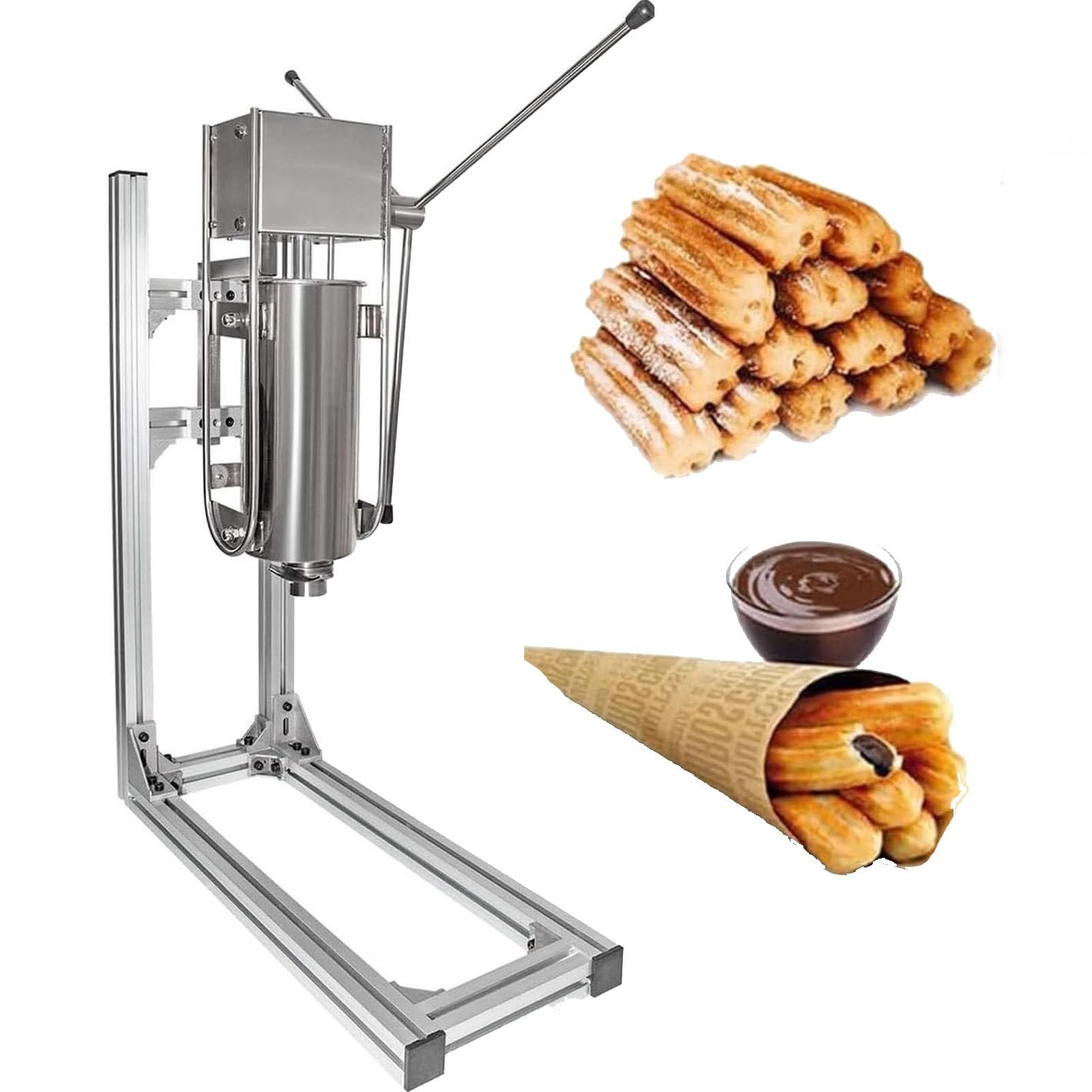 Machine à Churro espagnole Verticale Commerciale de 3L/5L/7L, Machine à Churros en Acier Inoxydable avec 6 Buses, pour Restaurants et boulangeries,5L