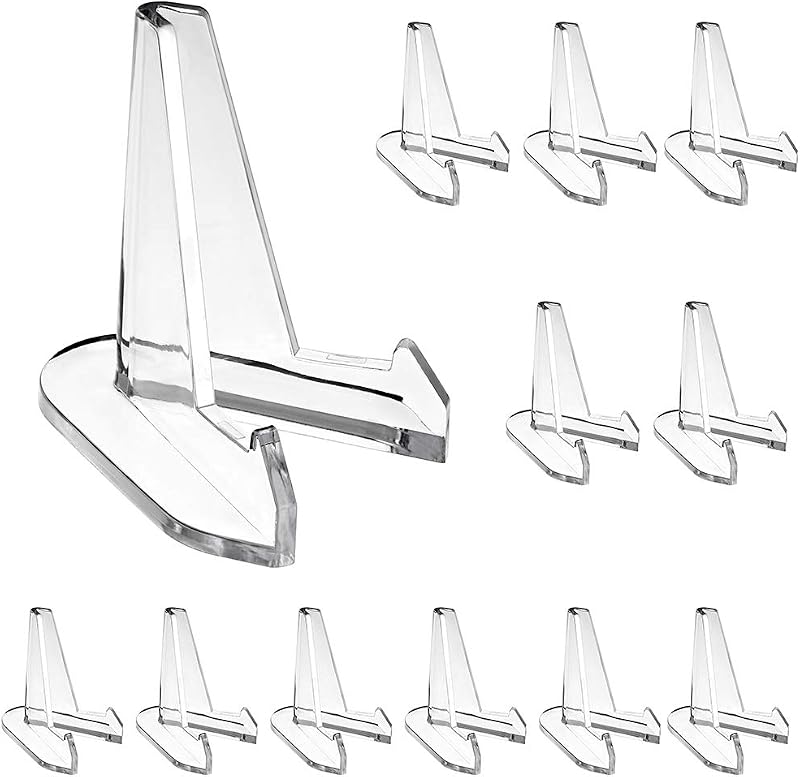 Hipiwe 12 Packs Acrylic Easel Stands Clear Mini Coin Display Easel Holder | Card Display Stand for Collectibles Air-Tite Coins Pocket Watches Capsules Challenge Medals Casino Chips,2.64 Inch Tall