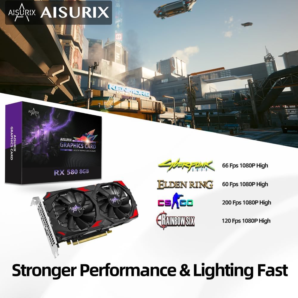Kelinx Scheda grafica RX 590 da 8 GB, GPU da gioco 2048SP GDDR5 a 256 bit, scheda video da 8 GB con doppia ventola, 4K HD Ready, uscita HDMI/DP, PCIe 3.0 per PC Desktop Gaming Rig