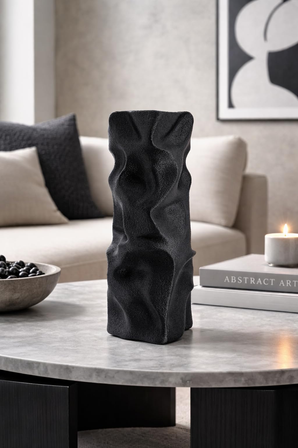 NEXHOME Vaso Decorativo Moderno Made in Italy di Design Artistico Ultra Resistente Antirottura, Scultura Contemporaneo per Arredo Casa, da Interno ed esterno per Tavolo Mensola e Soggiorno(Nero)