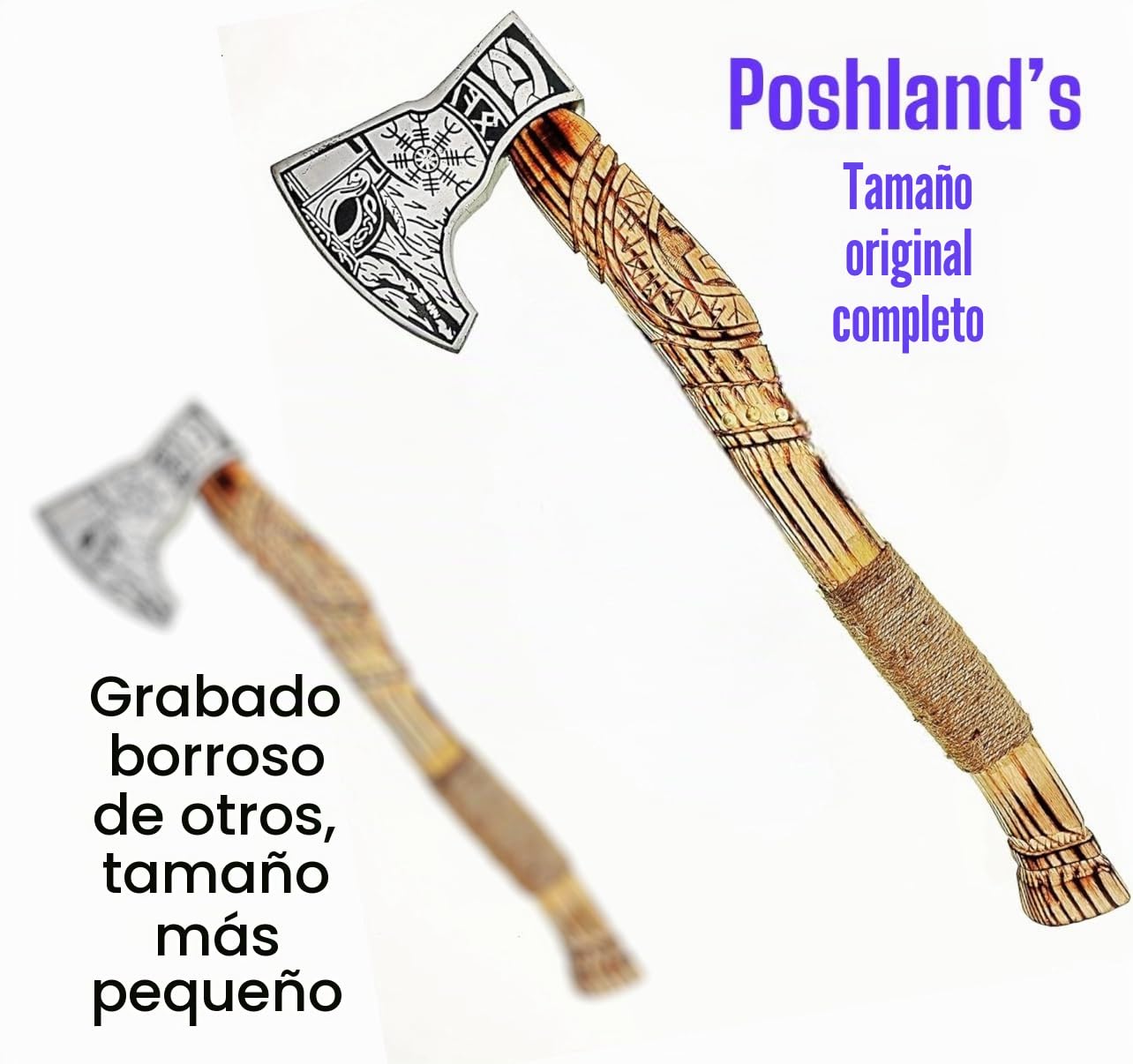 AX-7000 - Hacha vikinga de Acero al Carbono Forjado con Eje de Madera de Rosa, Hacha de Camping Barbuda vikinga