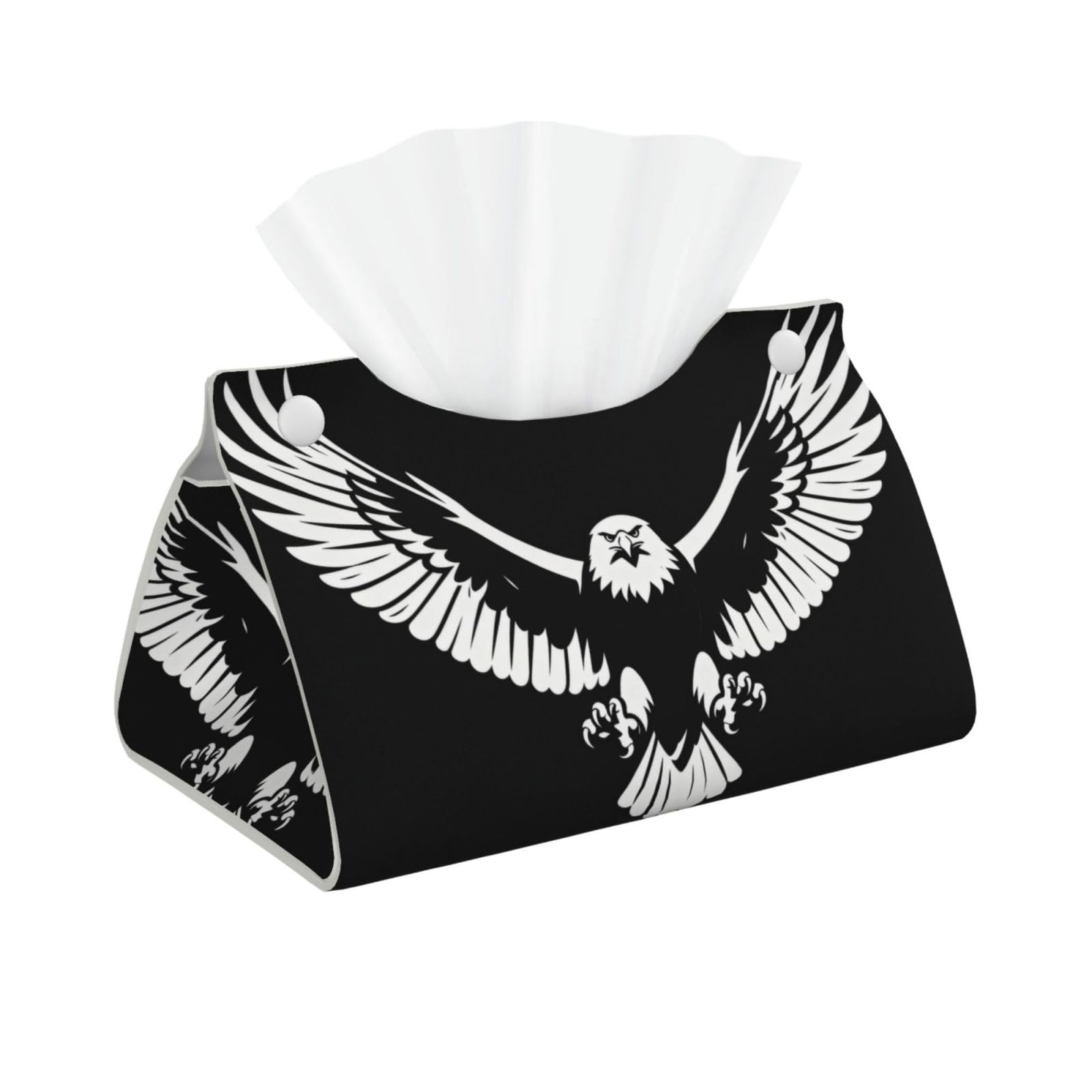 Black and White Eagle Long Leather Tissue Box Cover-Waterproof PU Leather Tissue Holder for Bathroom, Decorative Rectangular Tissue Case