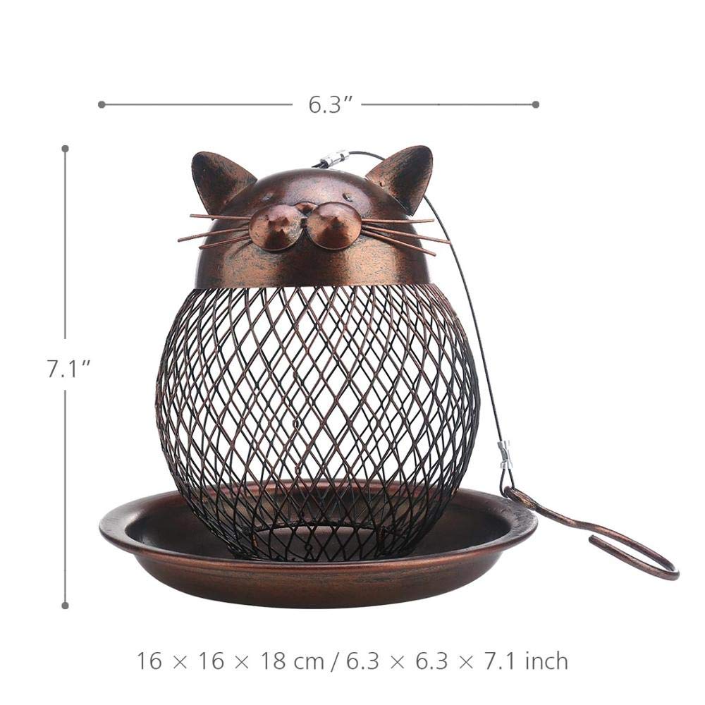 Mangiatoia per Uccelli a Forma di Gatto ， Mangiatoie per Uccelli Selvatici in Ferro da Appendere all'aperto Stazione di Cibo per Uccelli per Giardino, Cortile, Patio, Recinzione, decking