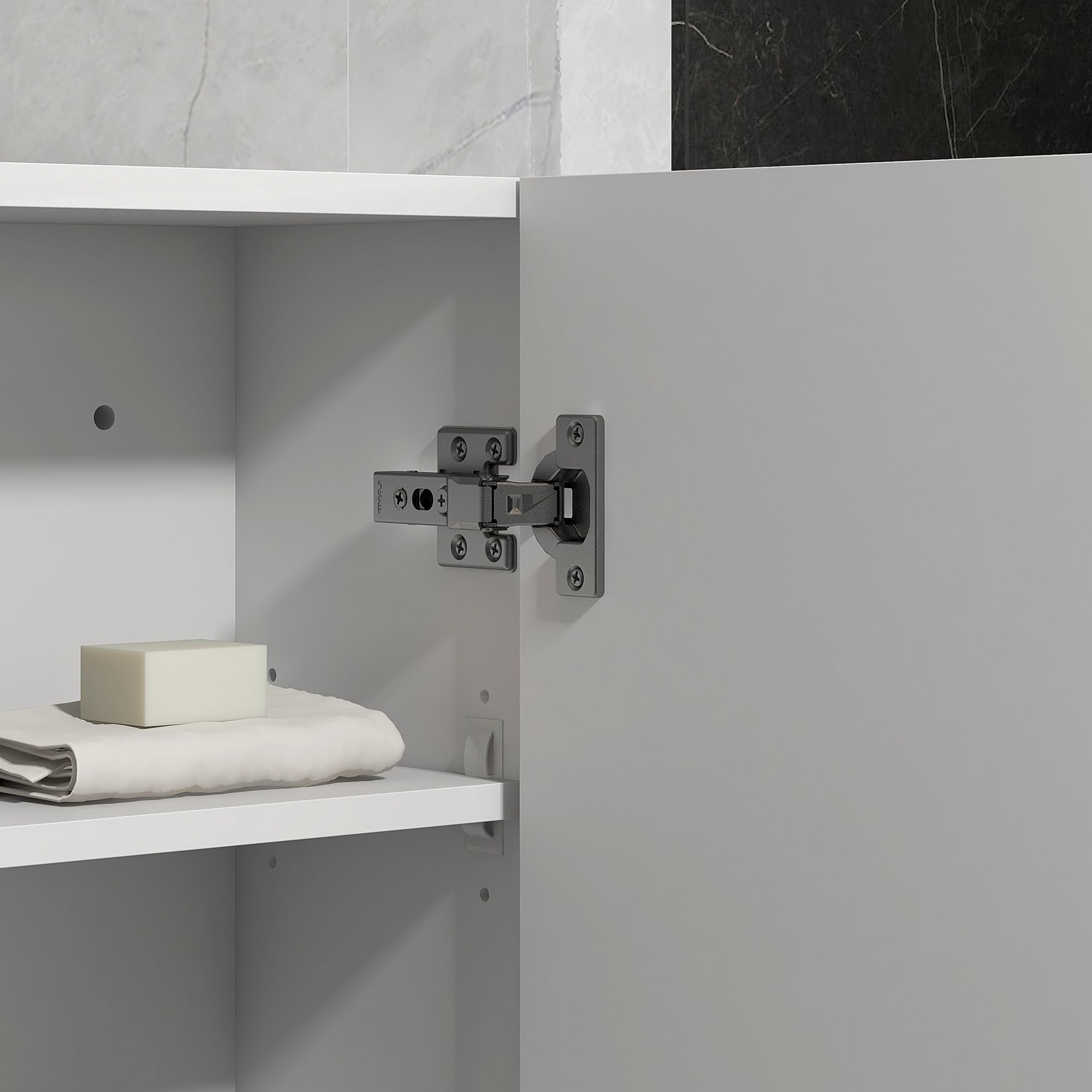 kleankin Armoire Murale de Salle de Bain, Placard de Rangement Toilette 3 Niveaux, étagère réglable, 1 Porte, Moderne, Armoire Suspendue, 37 x 22,5 x 70 cm, Blanc Haut Brillant