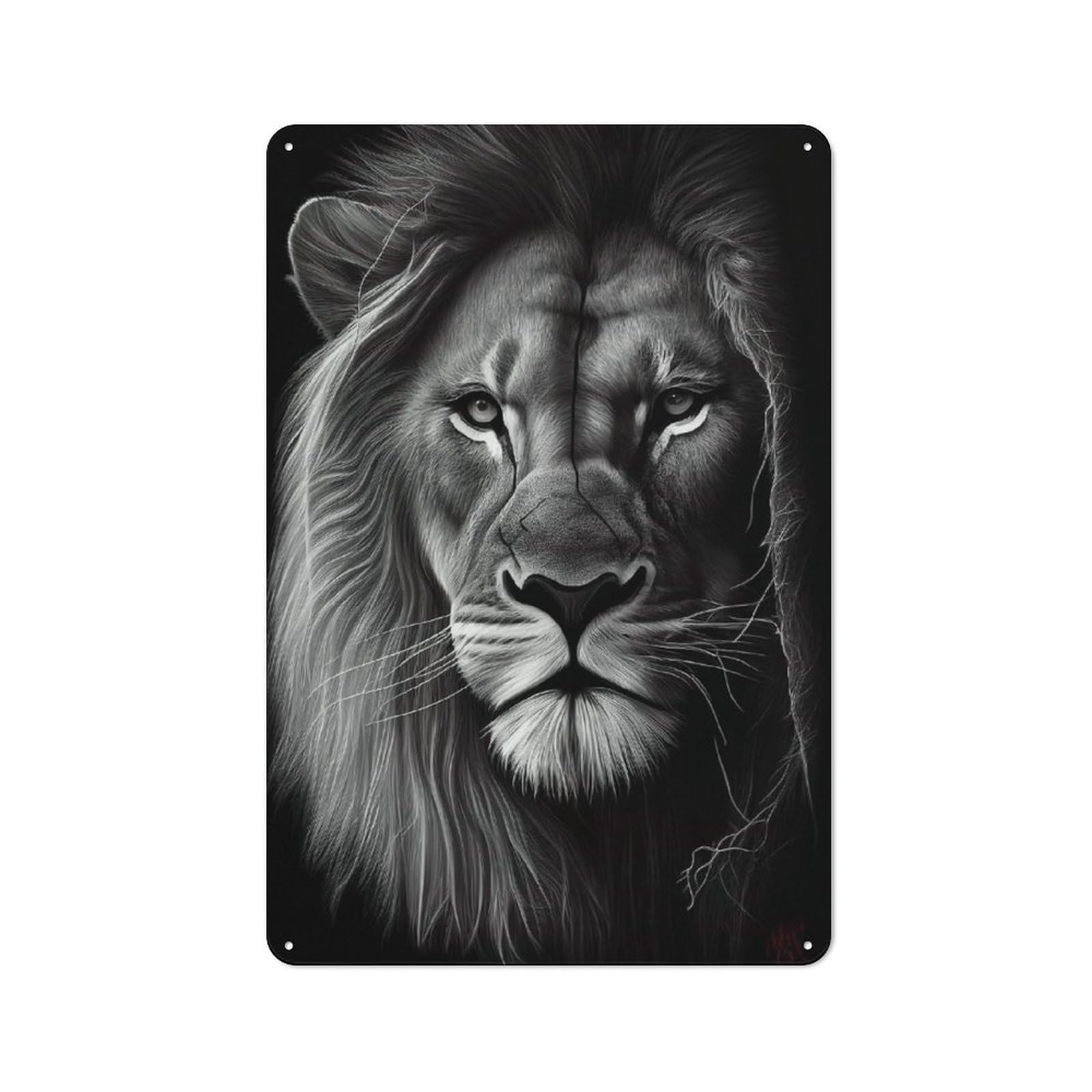Junmoney Angry Lion Face Animal Retro Metal Wall Sign 30X20cm For Studio Or Craft Room, For Metal Sign Collectors, For Garage And Workshop Walls