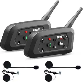 EJEAS Fone de ouvido Vnetphone V6 Bluetooth para motocicleta, 2 motociclistas intercom Bluetooth 5.1 sistema de comunicação com chamadas de mãos livres e redução de ruído para motociclismo, esqui e escalada (pacote com 2)