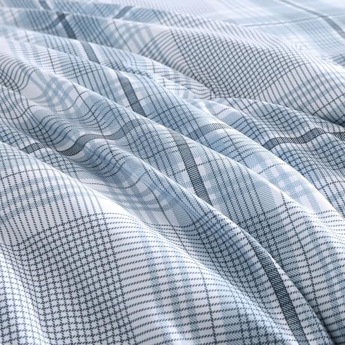 Image of MaiReve Plaid Full Comforter Sets, Light Blue Grid Farmhouse Bedding Set Bed in A Bag, Classic Checkered Comforter Sets with Fitted & Flat Sheet, Pillowcases & Shams(Light Blue, 80 inchx90 inch)