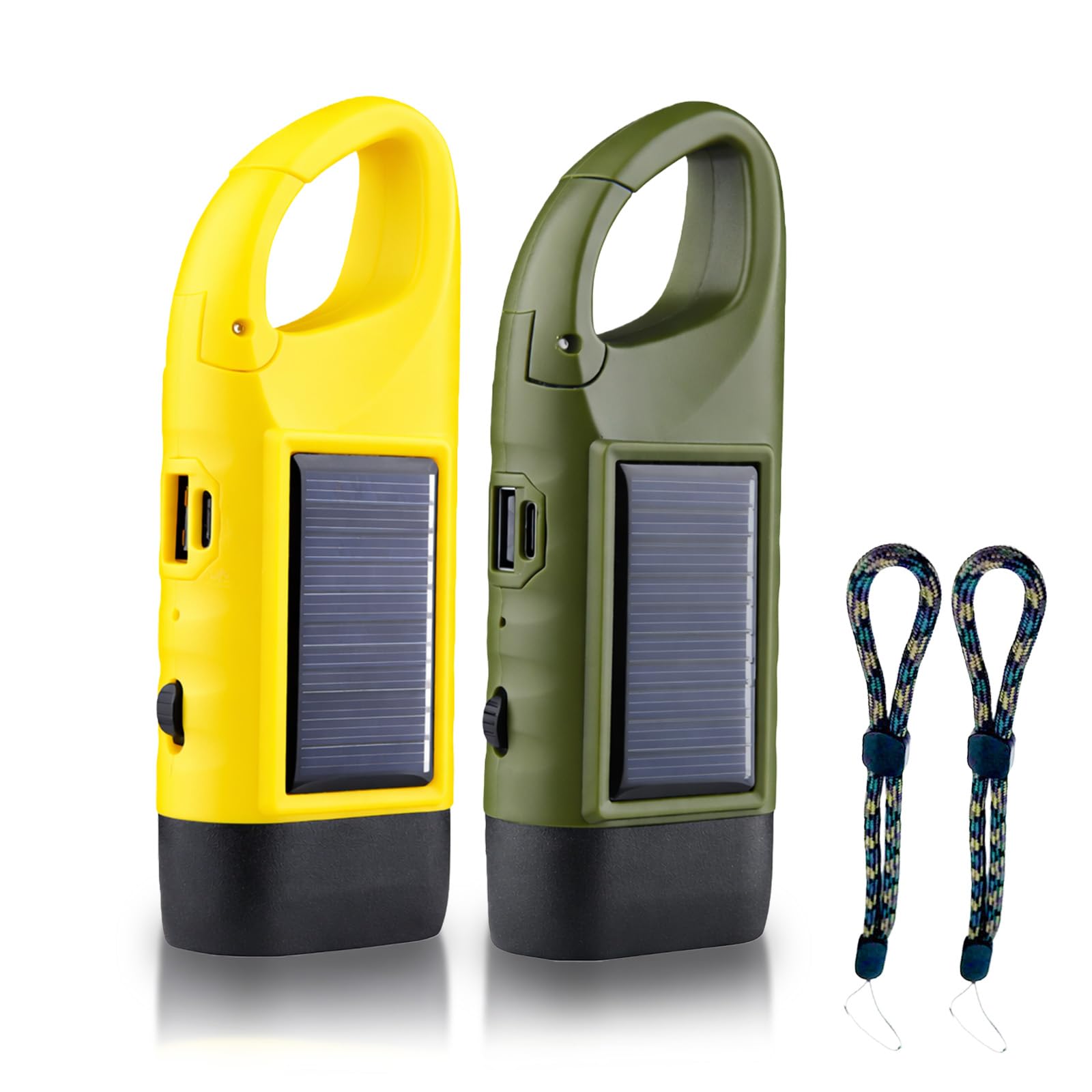 Atomvia 2-Pack Wind Up Torch Solar Powered, LED Bright Hand Crank Torch, Emergency Light with 2 Lanyards for Camping, Hiking, Cycling, Outdoor, Survival Gear, Power Outages