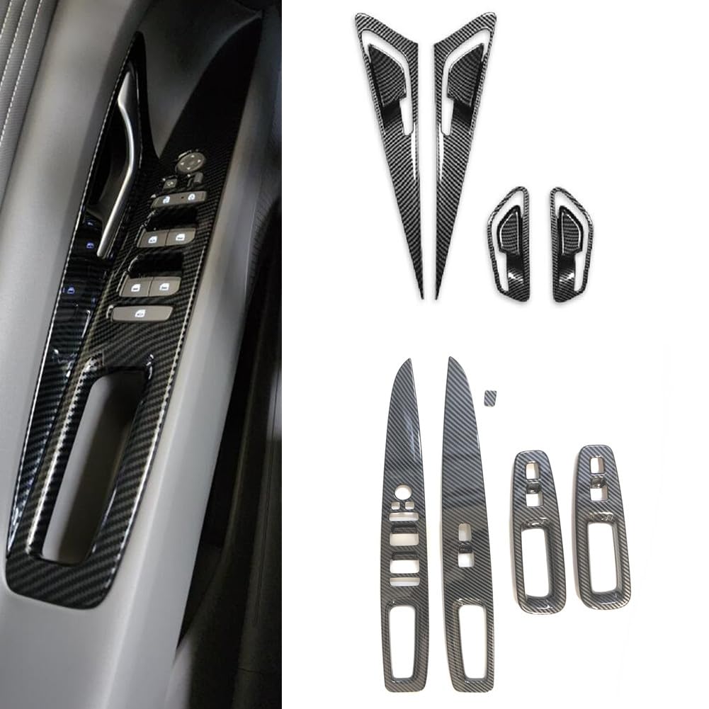 8pcs carbon fiber grain abs car interior door panel cover window glass control switch panel cover set compatiable with hyundai elantra n 2022-2025 elantra n line cn7 2021-2025 accessories