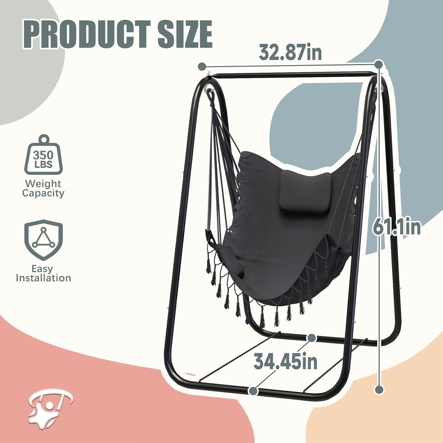 Silla colgante de acero inoxidable de alta resistencia con estructura para interior y exterior | Soporte robusto, fácil montaje, diseño ergonómico que ahorra espacio para terraza, jardín, patio y porche