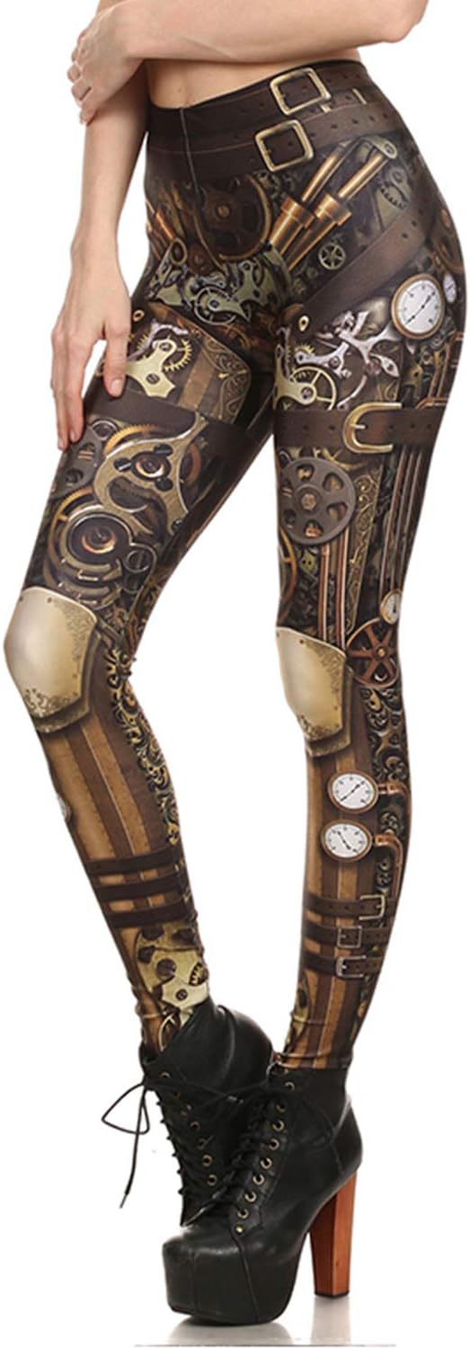 color cosplayer Steampunk Retro Comic Cosplay Women Leggings Punk Print Polyester GothicTrousers Pants (XXL, KDK1625)