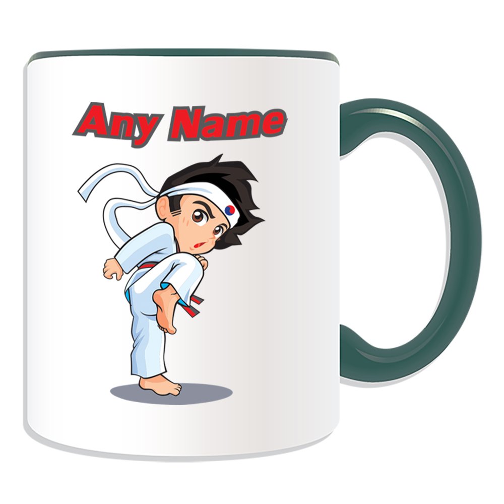 Unigift Green Personalised Gift - Taekwondo/Tae Kwon Do Black Hair Mug (Martial Arts Design Theme, Colour Options) - Any Name/Message On Your Unique - Kung Fu Kungfu Korean Korea