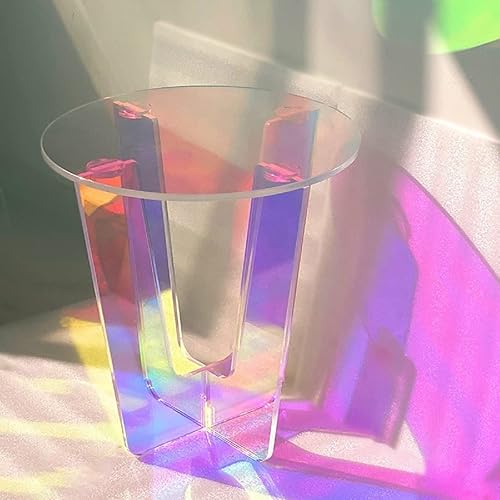 Gdrasuya10 Mesa auxiliar iridiscente de acrílico, hermosa mesa auxiliar de arco iris, mesa auxiliar moderna, mesa auxiliar fácil de montar para