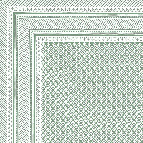 Image of BLOCKS OF INDIA Hand Block Printed 200 TC Cotton Super King Size Bedsheet (Light Green GAD BUTI)