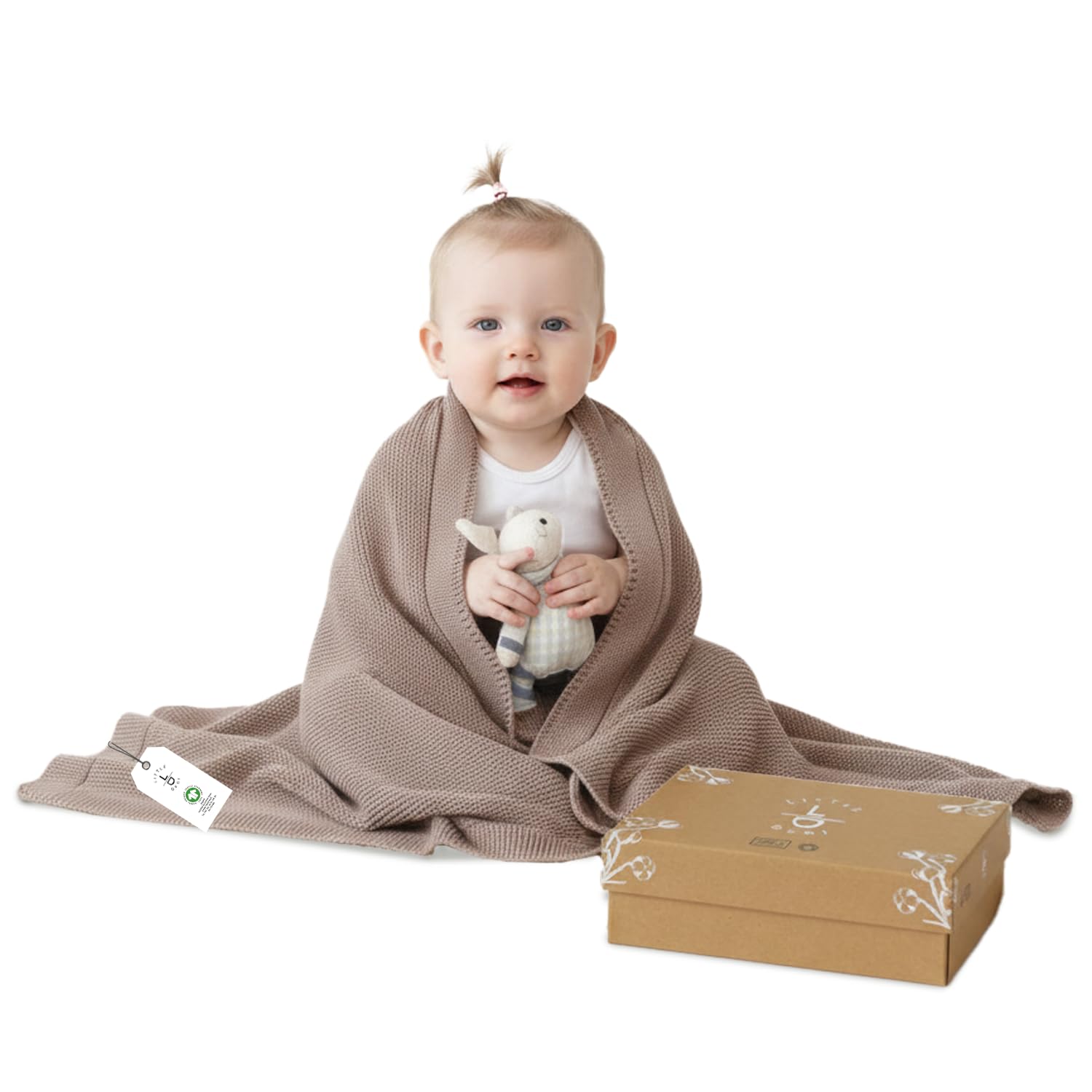 Little Dedi Men's Mocha Meringue 100% Organic Cotton Baby Knitted Blanket With Gift Box - Soft Toddler, Crib, Stroller Blanket - Neutral Swaddle And Receiving Blanket For Newborns,