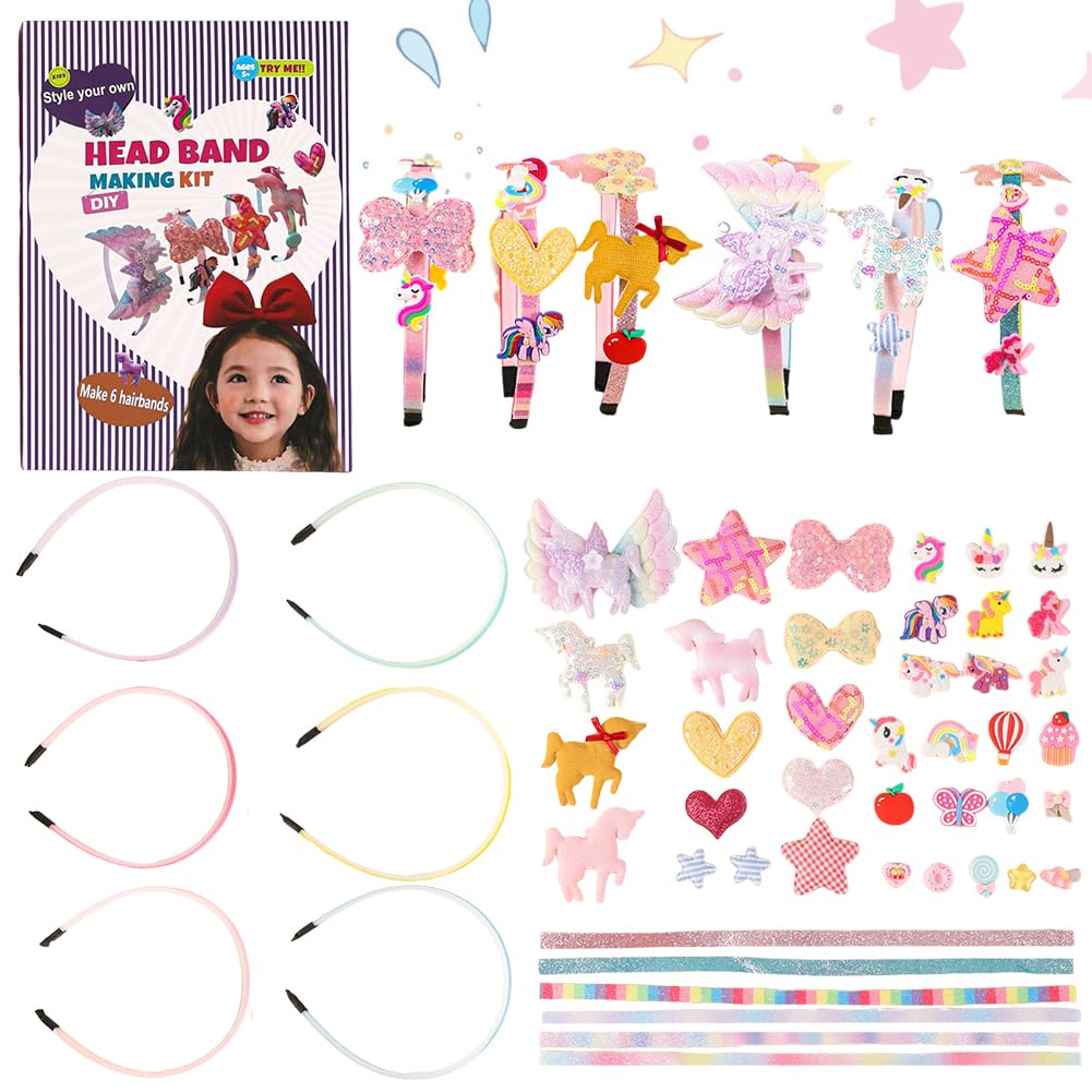 Unicorn Headband Making Kit, 43PCS Unicorn Hair Accessories Set DIY Hairbands Creative Craft Kits DIY Craft Kits Hair Accessories Headband Gift for Birthday Christmas Carnival