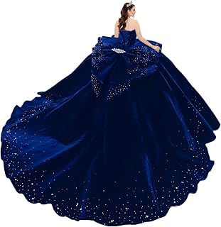 Sparkly Velvet Quinceanera Dresses with Bow Strapless Crystal Sweet 16 Dress Puffy Layered Ball Gown
