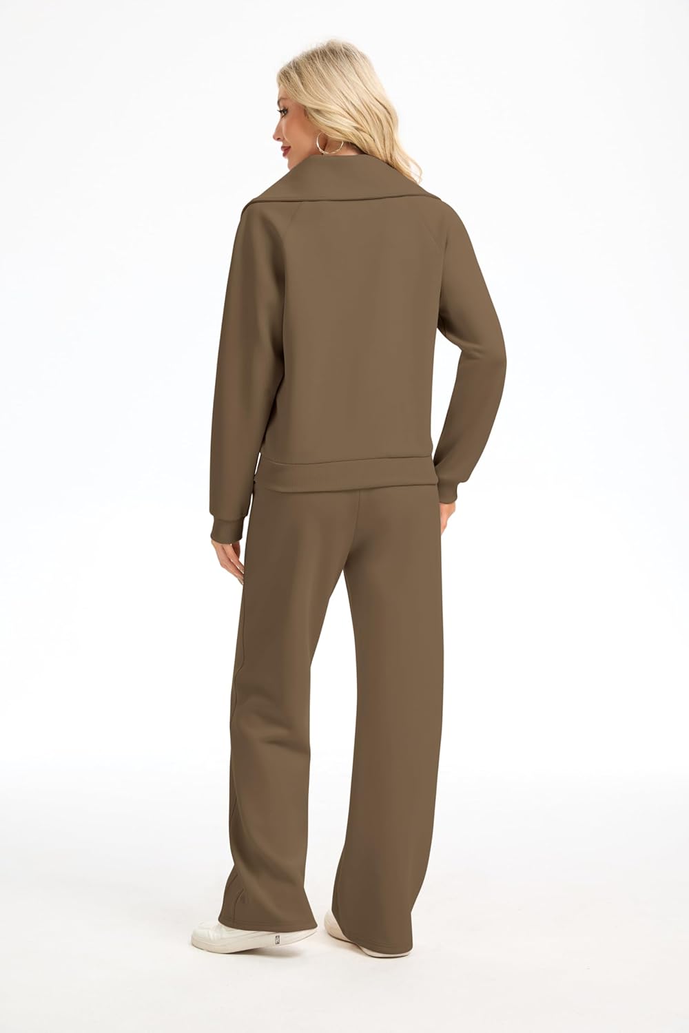 Motarto Women's 2 Pcs Outfits Sweatsuit Set Oversized Lapel Half Zip Sweatshirt Wide Leg Sweatpants Lounge Matching Tracksuit - Image 7