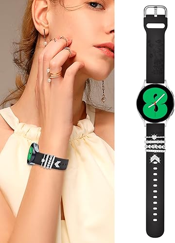 Miniatura 9 de Correas para Samsung Galaxy Watch 7456 con dijes, correa de silicona grabada floral de 0.787 pulgadas con anillos decorativos para reloj 6Watch 5