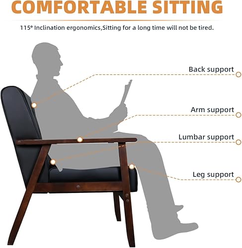 Miniatura 7 de AODAILIHB Juego de 2 sillas decorativas, modernas de mediados de siglo, sillones retro de madera y cuero, cómodos sillones de lectura para sala de