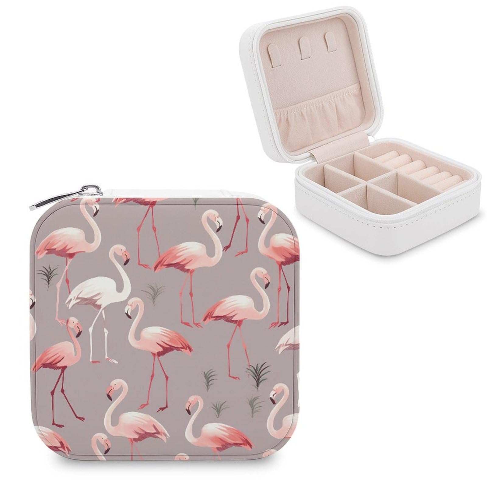 LZQPOEAS Pink Flamingo Pattern Jewelry Box, PU Patterned Storage Case, Portable Travel Jewelry Organizer Box for Storing Rings, Pendants, Earrings, Necklaces, And Women's Specialized