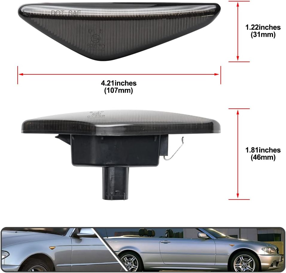 2Pcs Dynamic Blink Amber LED Side Marker Light For BMW 3 Series E46 Coupe Convertible LCI 323Ci 325Ci 328Ci 330Ci 2004-2006 Fender Turn Signal lights Smoked Lens