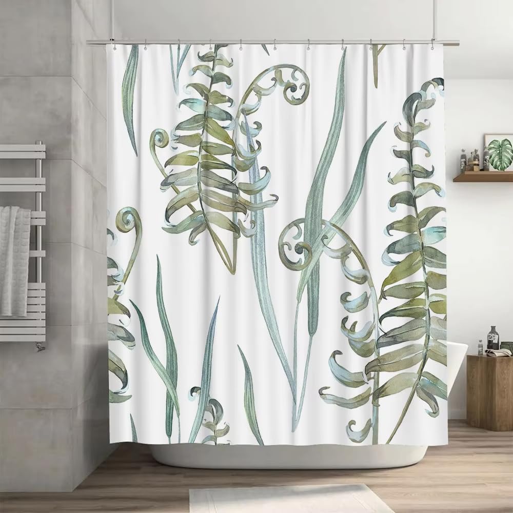 Duschvorhang 240x200 mit Aquarellblättern, Grüne Blätter, Botanischer Badezimmervorhang, Moderne Heimdekoration, Wasserdichter Polyesterstoff für Badewannen/Badezimmer, B240 x H200 cm (1er Pack)